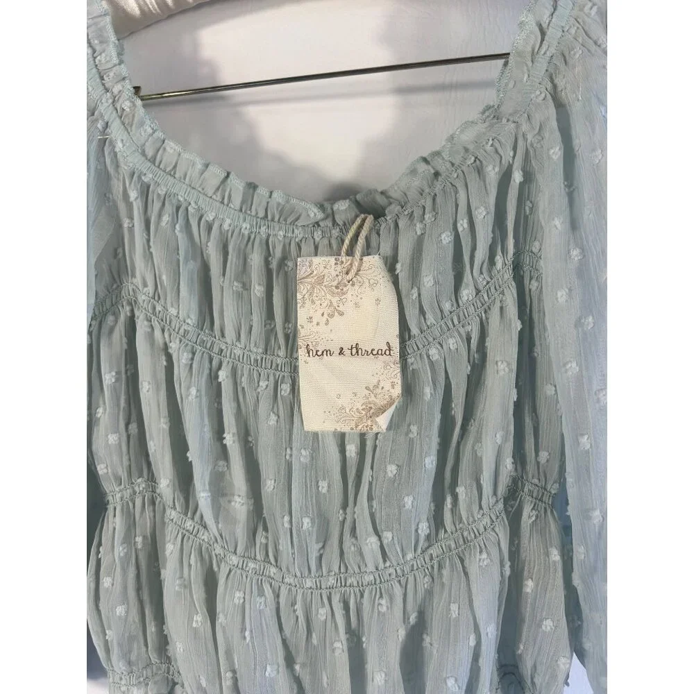 Hem & Thread Boho Chic Sheer Peasant Blouse With Polka Dot Details Size S - Picture 2 of 6